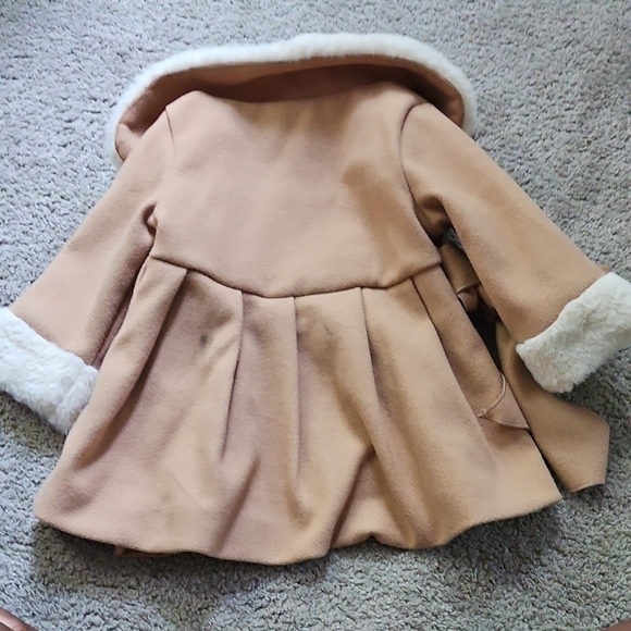 Kids Tan Coat with Faux Fur Trim - Picture 2 of 3